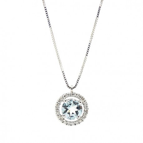 White gold aquamarine and diamond pendant