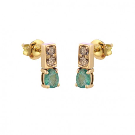 Yellow gold emerald diamond earrings