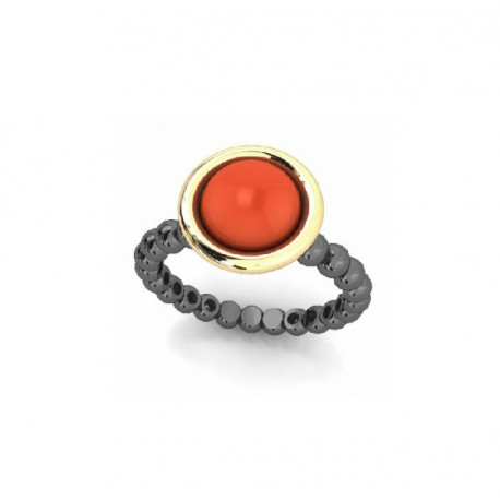 Silver gold coral ring