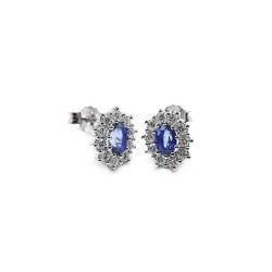 Pendientes de oro blanco, zafiros azules y diamantes